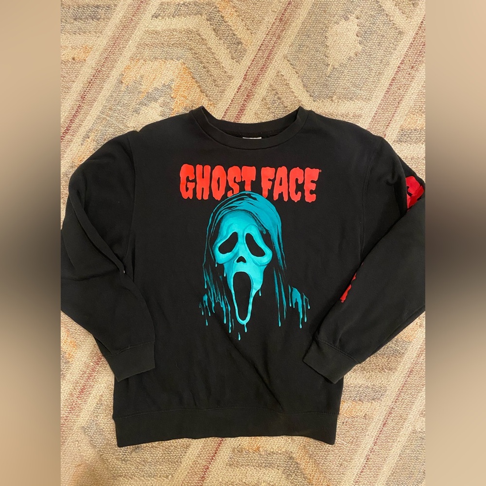 Ghost Face Scream Long Sleeve Black Crewneck Sweatshirt Halloween - Size XL